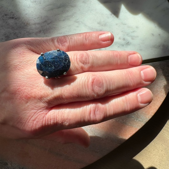 Raw sapphire ring amazing!~ real silver ring heavy excellent quality size 8 - Picture 3 of 16